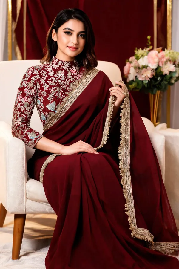 Maroon_Embellished_Saree_With_Blouse_Piece_For_Women