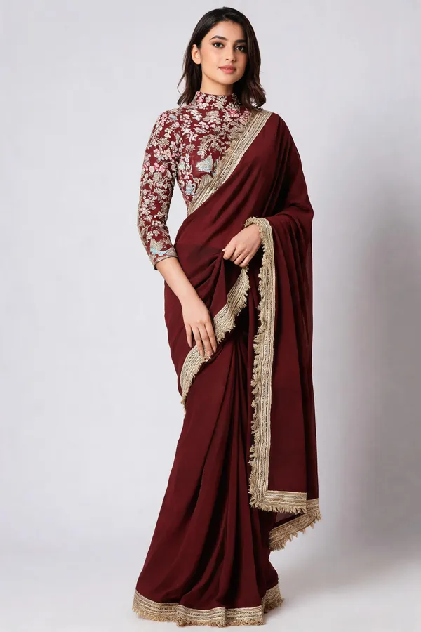 Maroon_Embellished_Saree_With_Blouse_Piece_For_Women