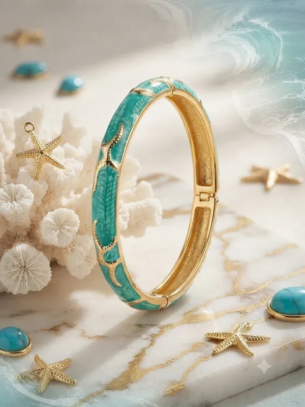 Turquoise_Gold_Tone_Textured_Bangle_for_Women
