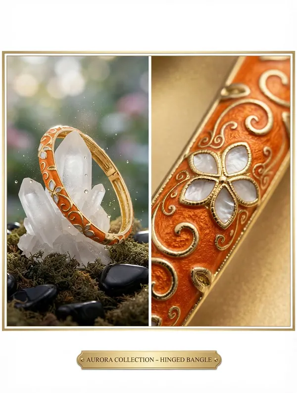 Orange_Floral_Hinged_Bangle_For_Women