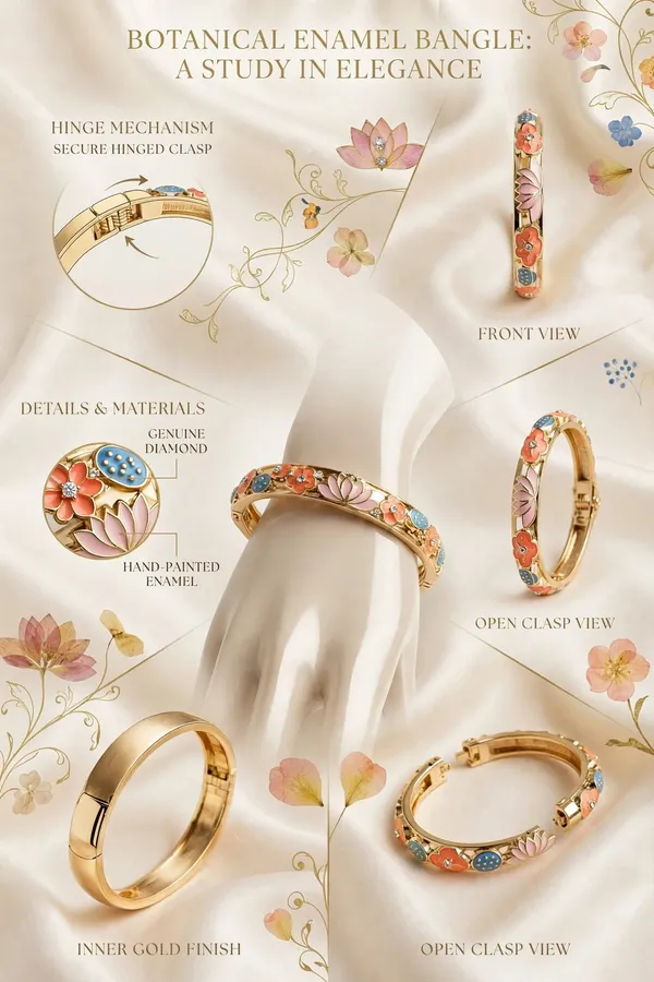 Gold_Botanical_Enamel_Hinged_Bangle_for_Women