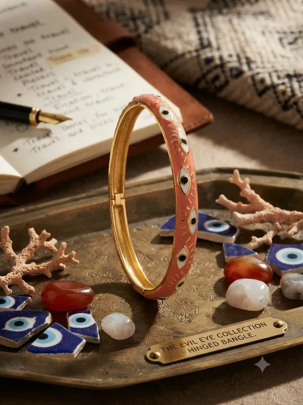 Peach_Enamel_Hinged_Evil_Eye_Bangle_for_Women