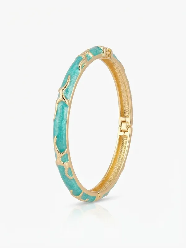 Turquoise_Gold_Tone_Textured_Bangle_for_Women