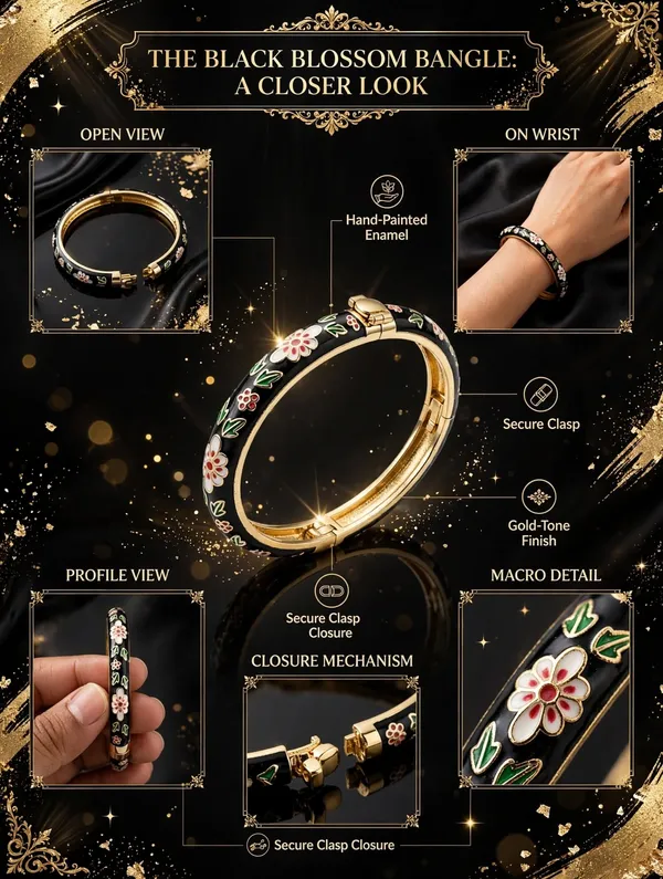 Black_Gold-Tone_Enamel_Floral_Bangle_for_Women