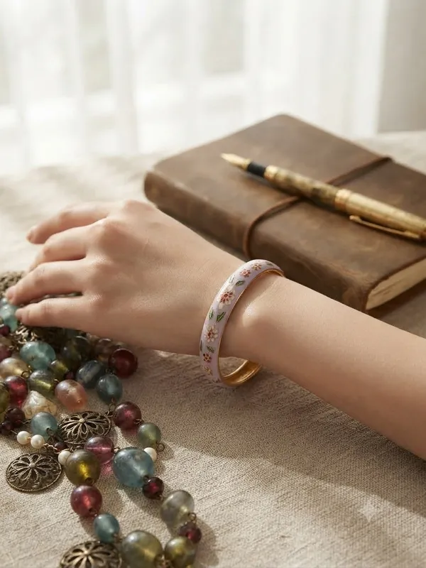 Gold-Tone_Floral_Enamel_Bracelet_for_Women