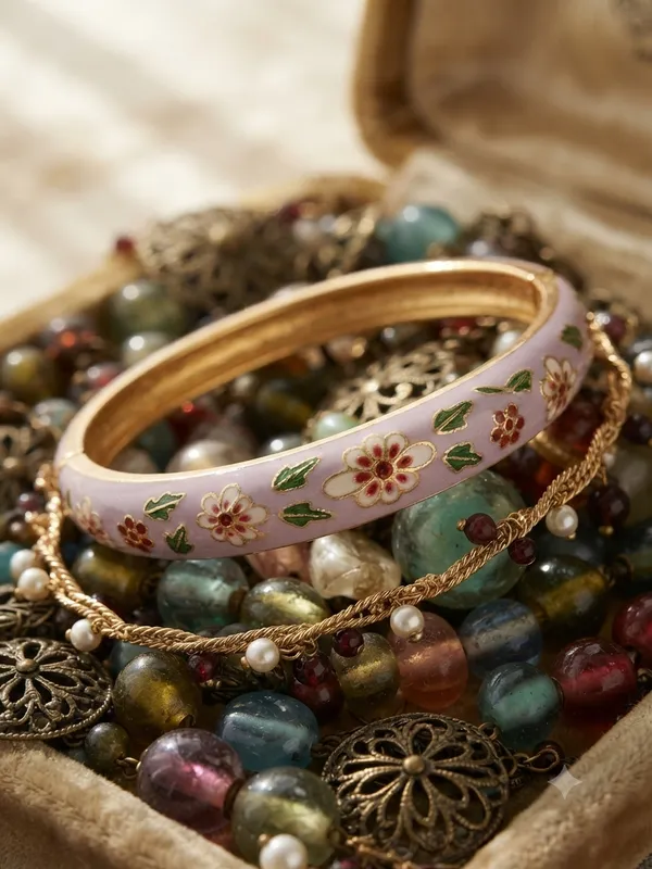 Gold-Tone_Floral_Enamel_Bracelet_for_Women