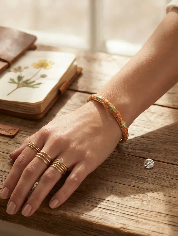 Orange_Floral_Hinged_Bangle_For_Women