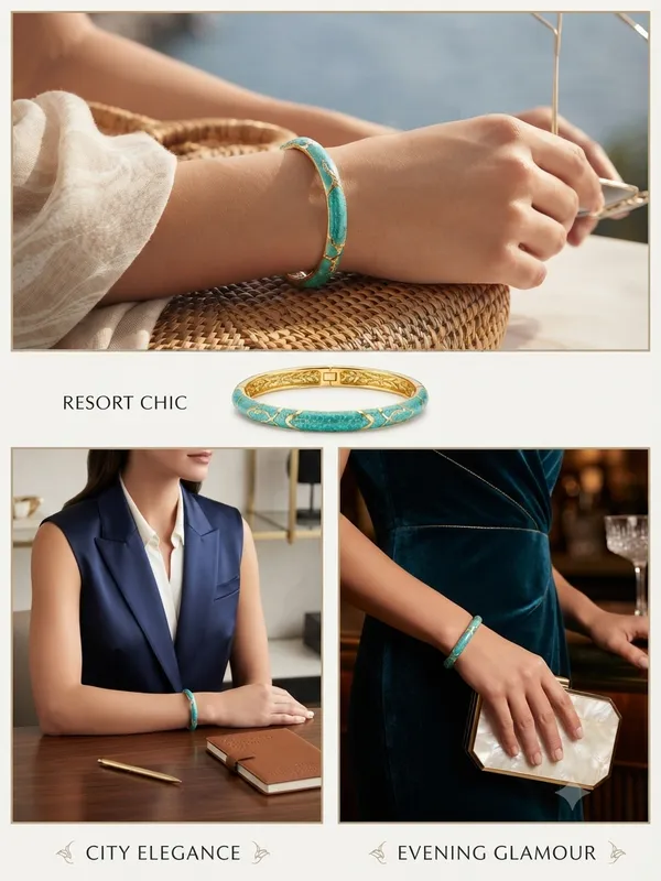 Turquoise_Gold_Tone_Textured_Bangle_for_Women