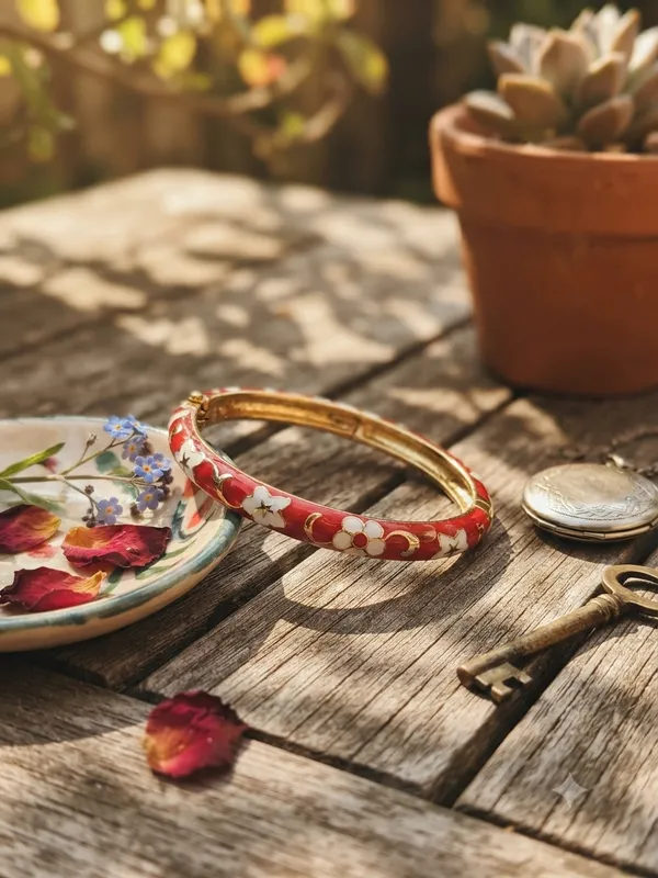 Red_Floral_Enamel_Gold_Tone_Bangle_For_Women
