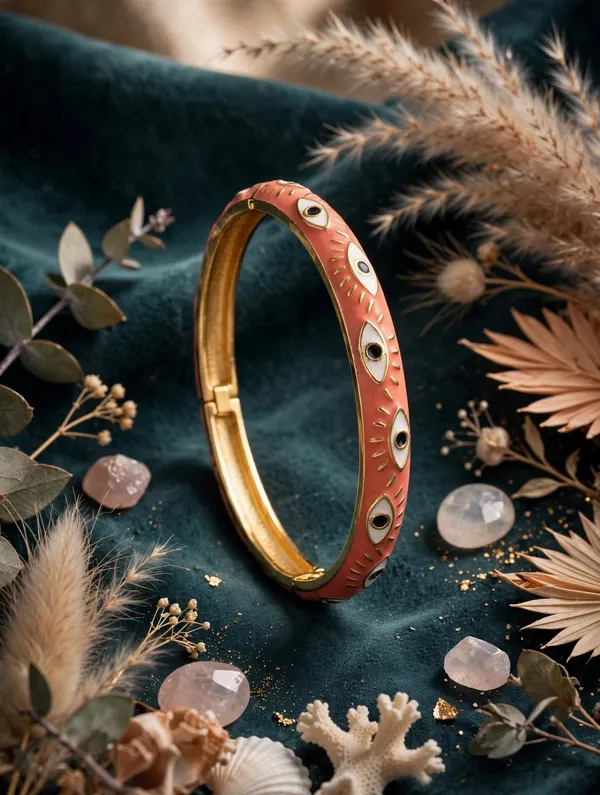 Peach_Enamel_Hinged_Evil_Eye_Bangle_for_Women