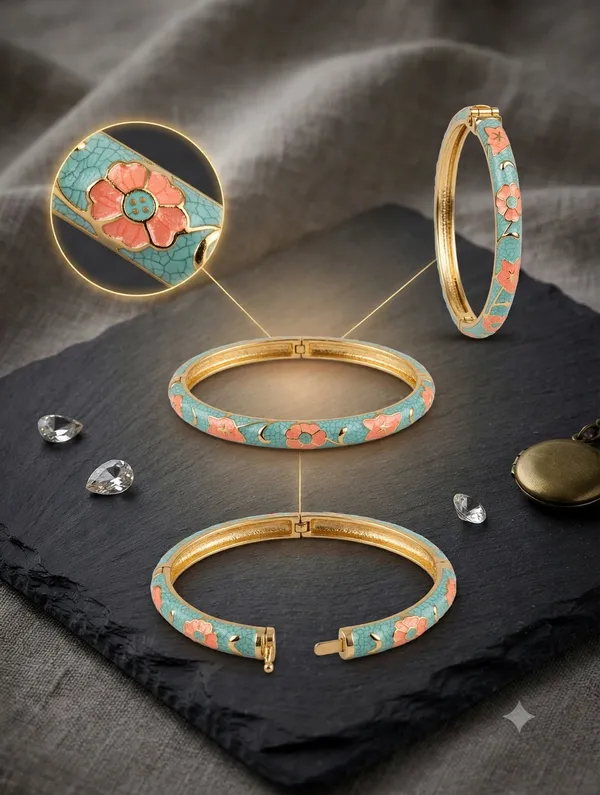 Turquoise_Floral_Enamel_Bangle_for_Women