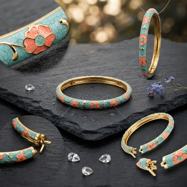 Turquoise_Floral_Enamel_Bangle_for_Women