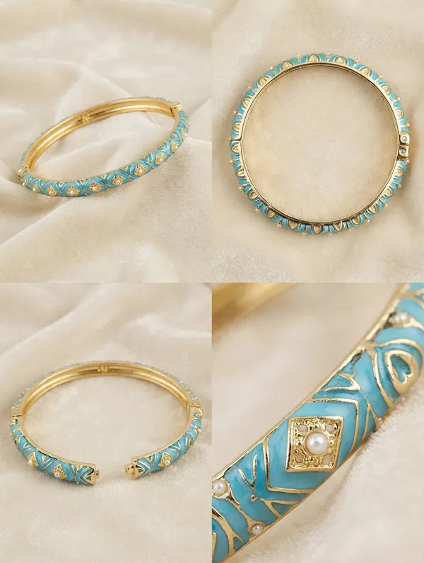 Blue_Enamel_Gold-Tone_Hinged_Bangle_for_Women