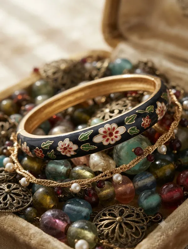 Black_Gold-Tone_Enamel_Floral_Bangle_for_Women