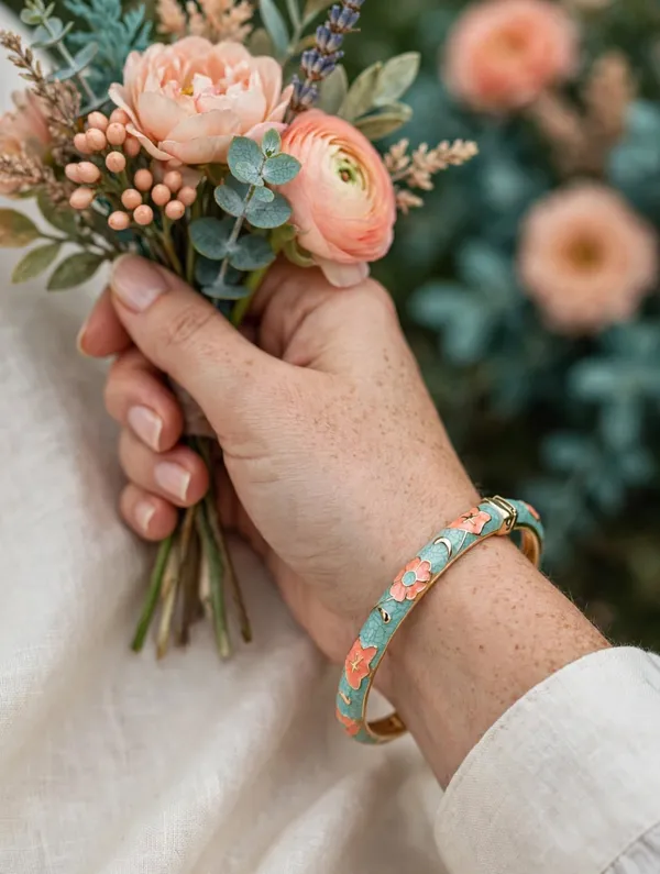 Turquoise_Floral_Enamel_Bangle_for_Women