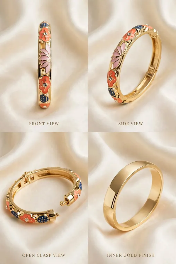 Gold_Botanical_Enamel_Hinged_Bangle_for_Women