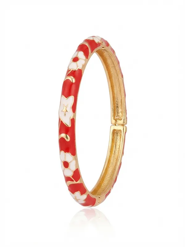 Red_Floral_Enamel_Gold_Tone_Bangle_For_Women