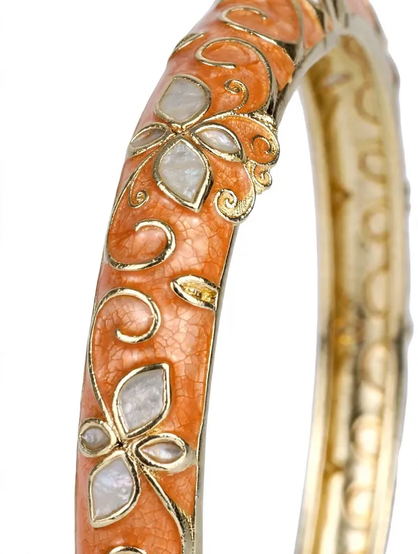 Orange_Floral_Hinged_Bangle_For_Women