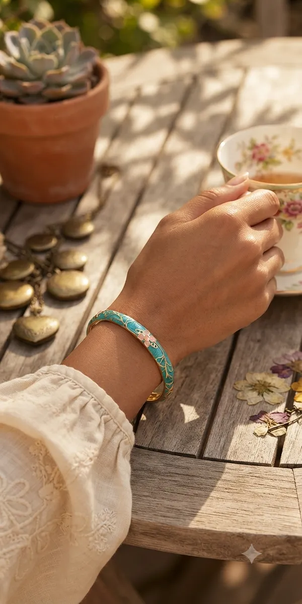 Turquoise_Enamel_Floral_Bangle_for_Women