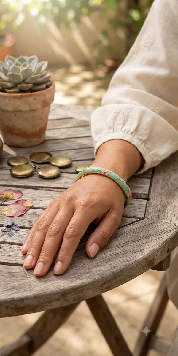Mint_Green_Enamel_Floral_Bangle_for_Women
