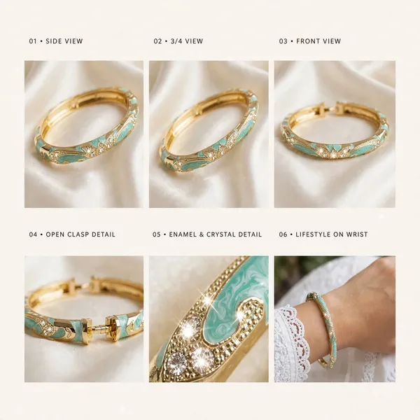 Gold-Tone_Turquoise_Enamel_Hinged_Bangle_for_Women