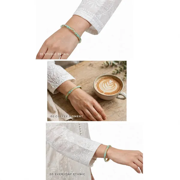 Gold-Tone_Turquoise_Enamel_Hinged_Bangle_for_Women