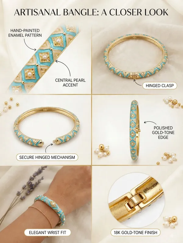 Blue_Enamel_Gold-Tone_Hinged_Bangle_for_Women