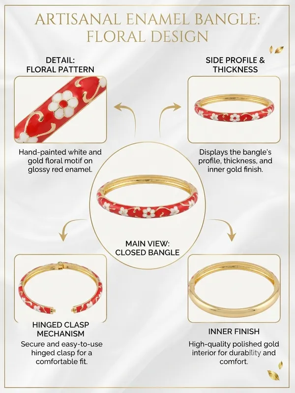Red_Floral_Enamel_Gold_Tone_Bangle_For_Women
