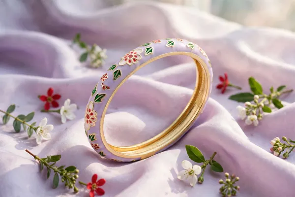 Gold-Tone_Floral_Enamel_Bracelet_for_Women