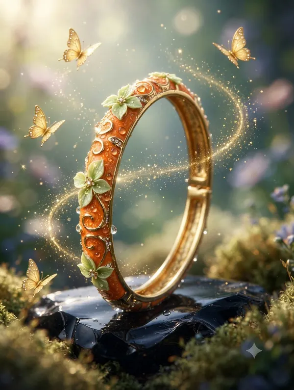 Orange_Floral_Hinged_Bangle_For_Women