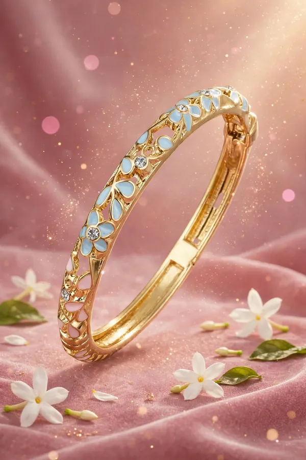 Gold_Finish_Floral_Enamel_Hinged_Bangle_for_Women