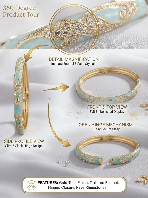 Gold-Tone_Turquoise_Enamel_Hinged_Bangle_for_Women