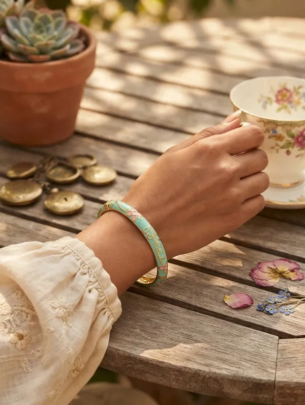 Mint_Green_Enamel_Floral_Bangle_for_Women