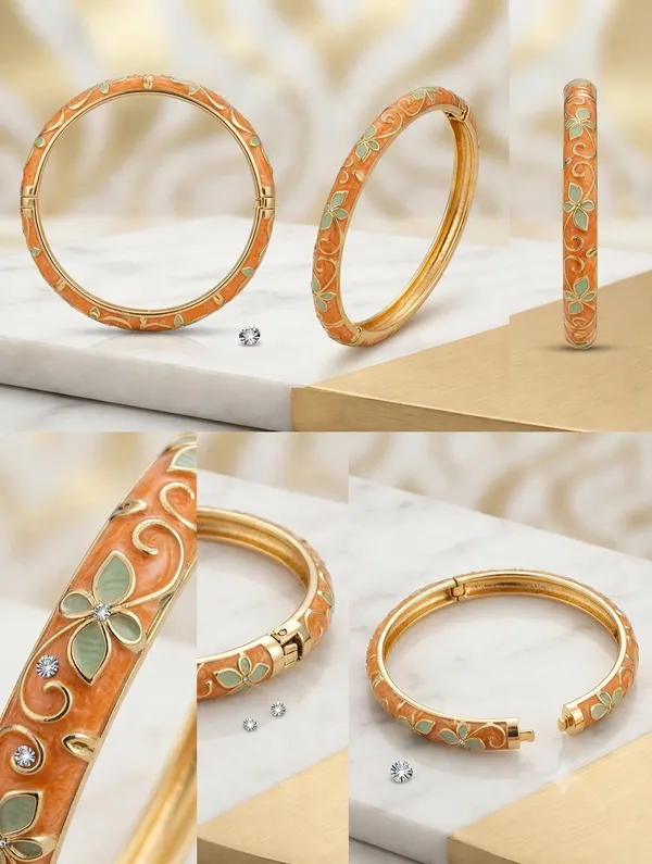 Orange_Floral_Hinged_Bangle_For_Women