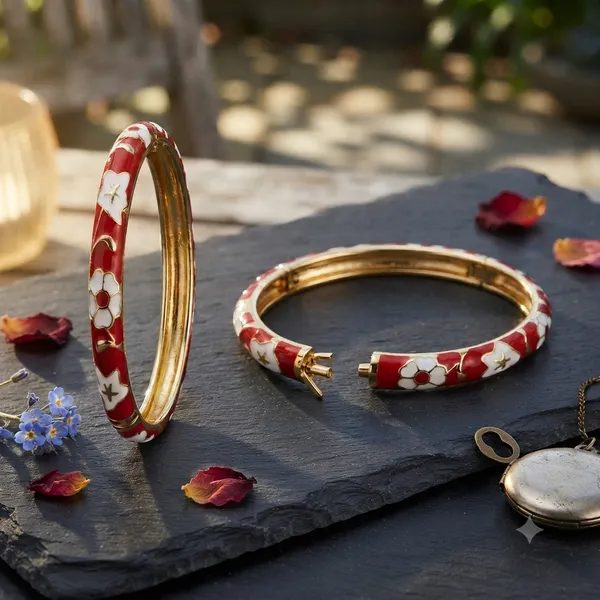 Red_Floral_Enamel_Gold_Tone_Bangle_For_Women