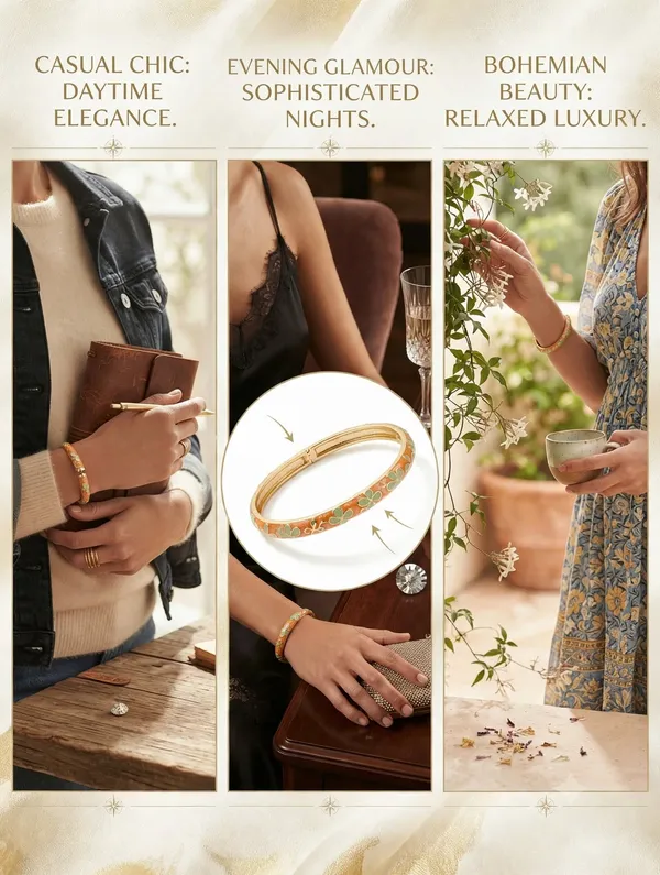Orange_Floral_Hinged_Bangle_For_Women
