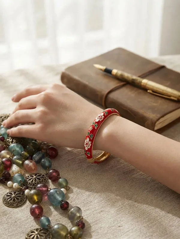 Red_Floral_Enamel_Bangle_for_Women