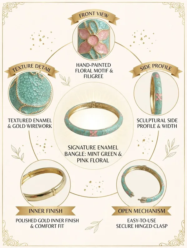 Mint_Green_Enamel_Floral_Bangle_for_Women