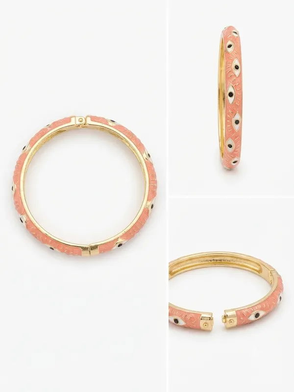 Peach_Enamel_Hinged_Evil_Eye_Bangle_for_Women
