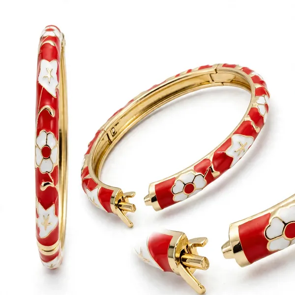 Red_Floral_Enamel_Gold_Tone_Bangle_For_Women