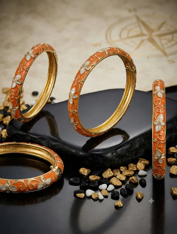 Orange_Floral_Hinged_Bangle_For_Women
