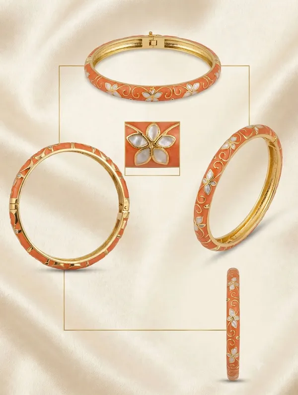 Orange_Floral_Hinged_Bangle_For_Women