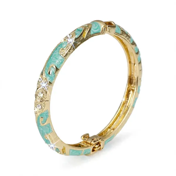 Gold-Tone_Turquoise_Enamel_Hinged_Bangle_for_Women