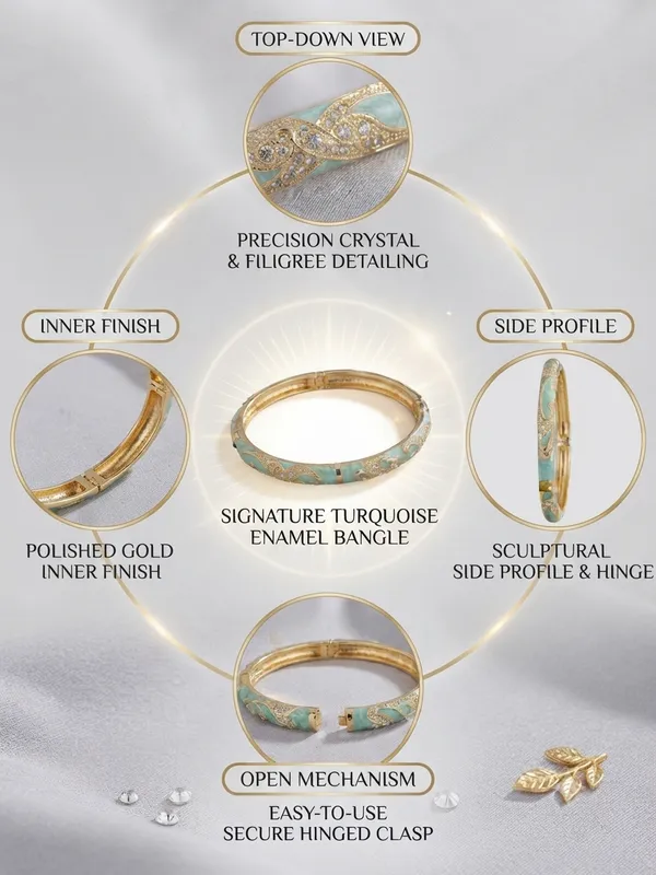 Gold-Tone_Turquoise_Enamel_Hinged_Bangle_for_Women