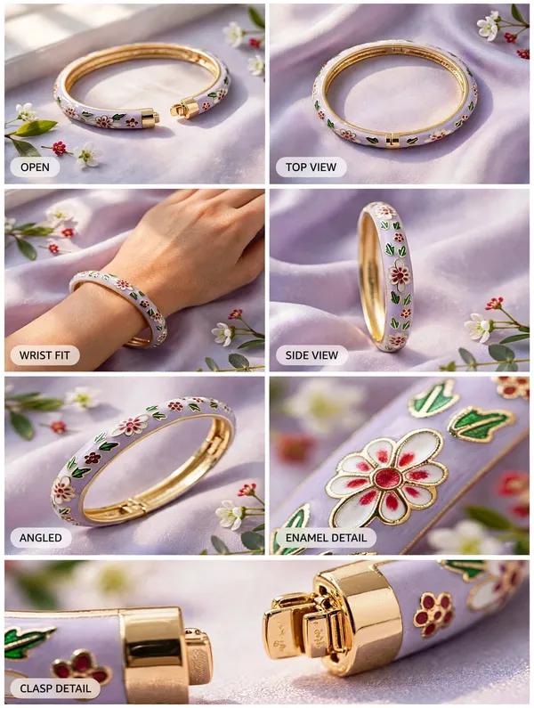 Gold-Tone_Floral_Enamel_Bracelet_for_Women
