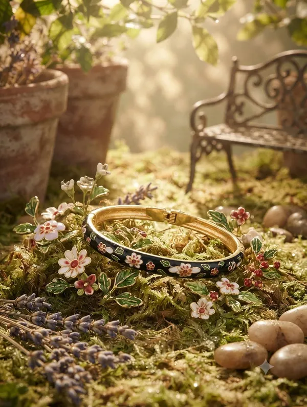 Black_Gold-Tone_Enamel_Floral_Bangle_for_Women
