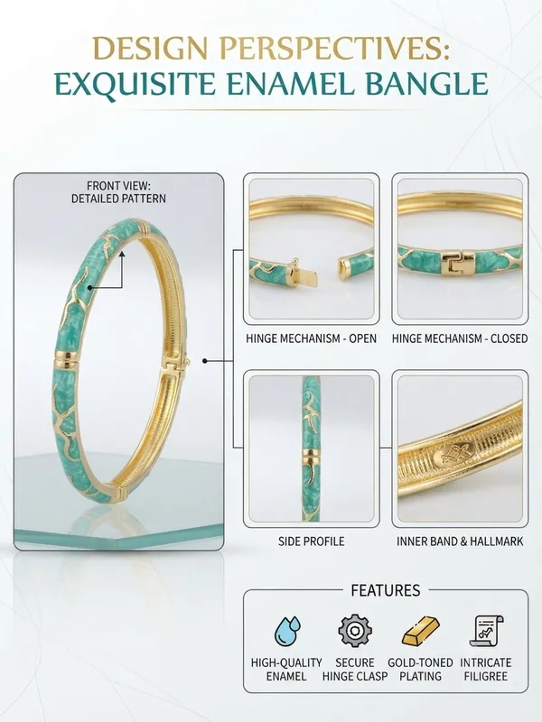 Turquoise_Gold_Tone_Textured_Bangle_for_Women