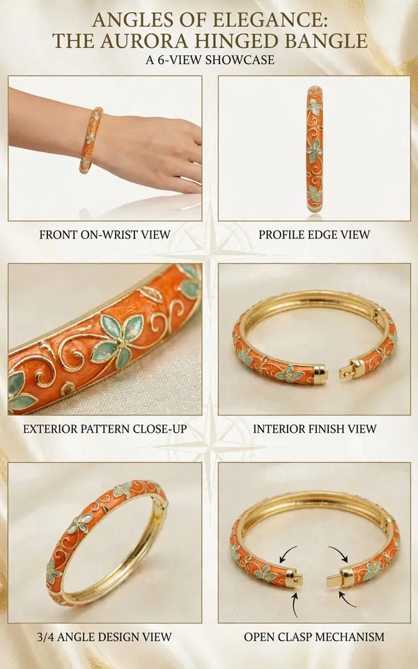 Orange_Floral_Hinged_Bangle_For_Women
