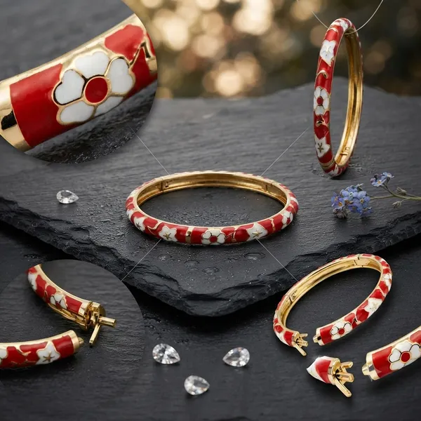 Red_Floral_Enamel_Gold_Tone_Bangle_For_Women