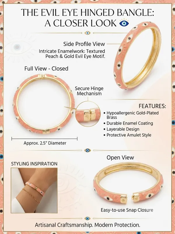 Peach_Enamel_Hinged_Evil_Eye_Bangle_for_Women